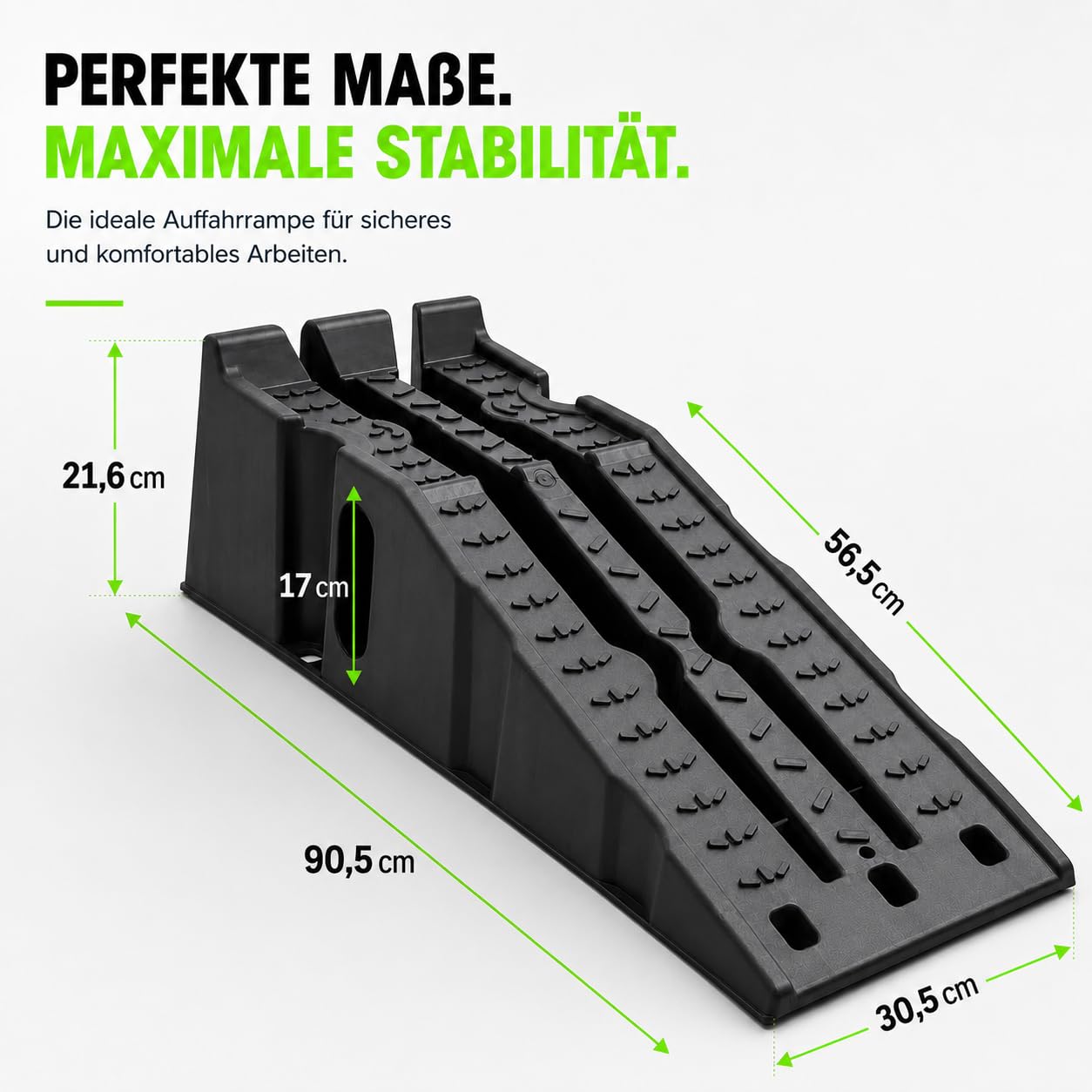 Auffahrrampe 2er Set, Fahrzeugrampe max. 5000 kg | 90,5 x 30,5 x 21,6 cm | mit Radstopper, Gummifüßen, Trageöffnungen & profilierter Auffahrfläche | Autorampe, KFZ Rampe für Werkstatt, Garage