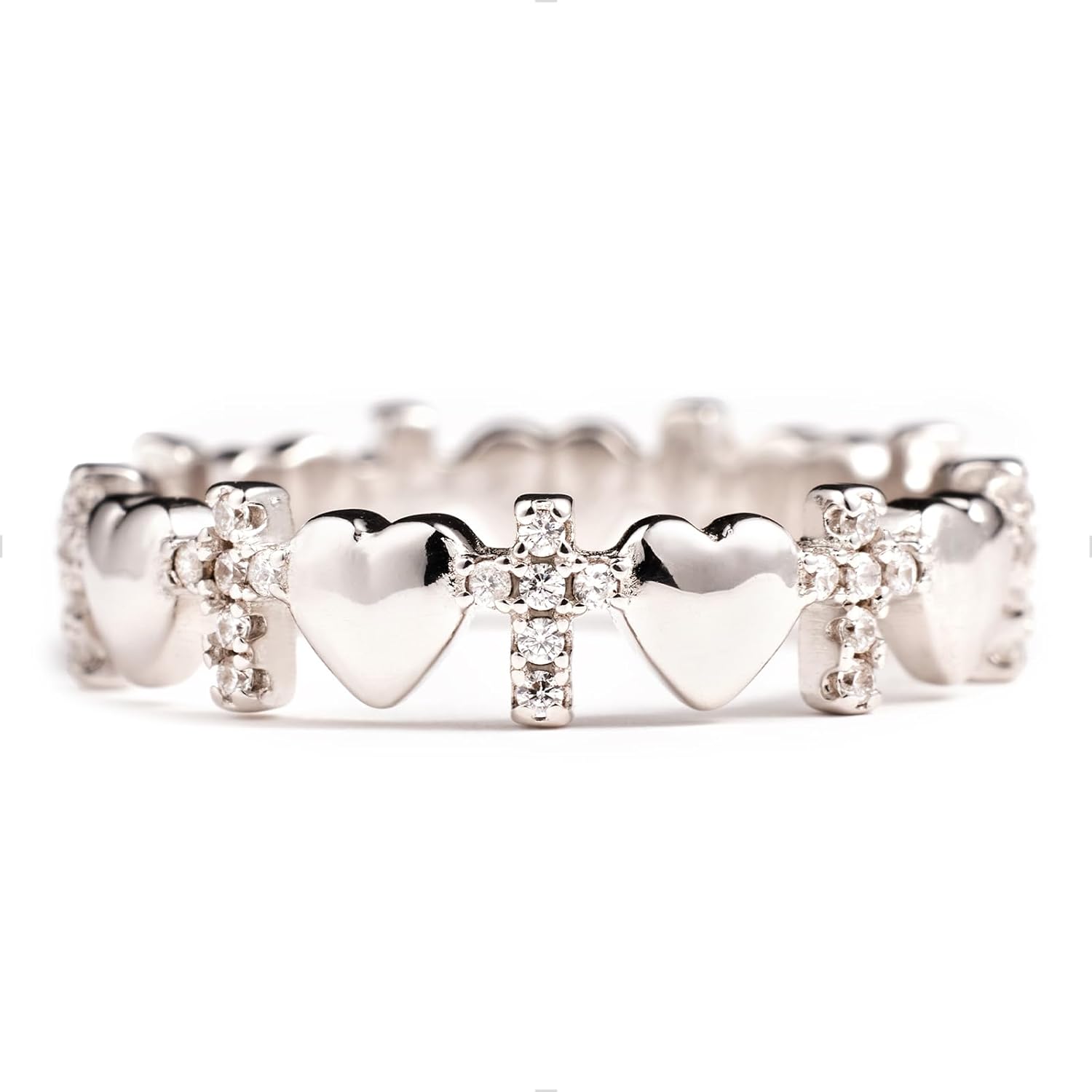 STORYJEWELLERY Cross Rings for Women, 925 Sterling Silver Purity Ring with Cubic Zirconia, Dainty Christian Jewelry, Confirmation and Baptism Gifts