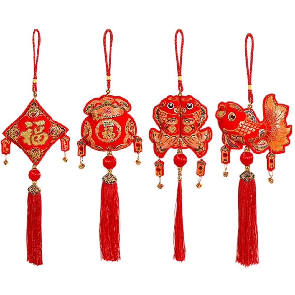 Pendentif Traditionnel Poisson Rouge et Nœud Chinois à Offrir