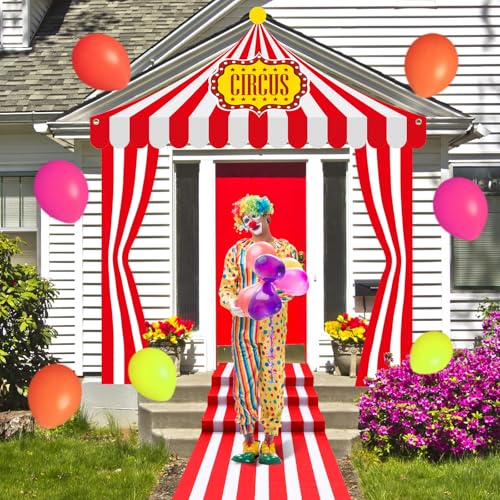Image of Fanfanwin 4 Pcs Carnival Circus Tent Decorations Carnival Entryway Door Party Decor Awning Hanging Banner Aisle Runners Supply for Circus Theme Birthday Celebration(Classic)
