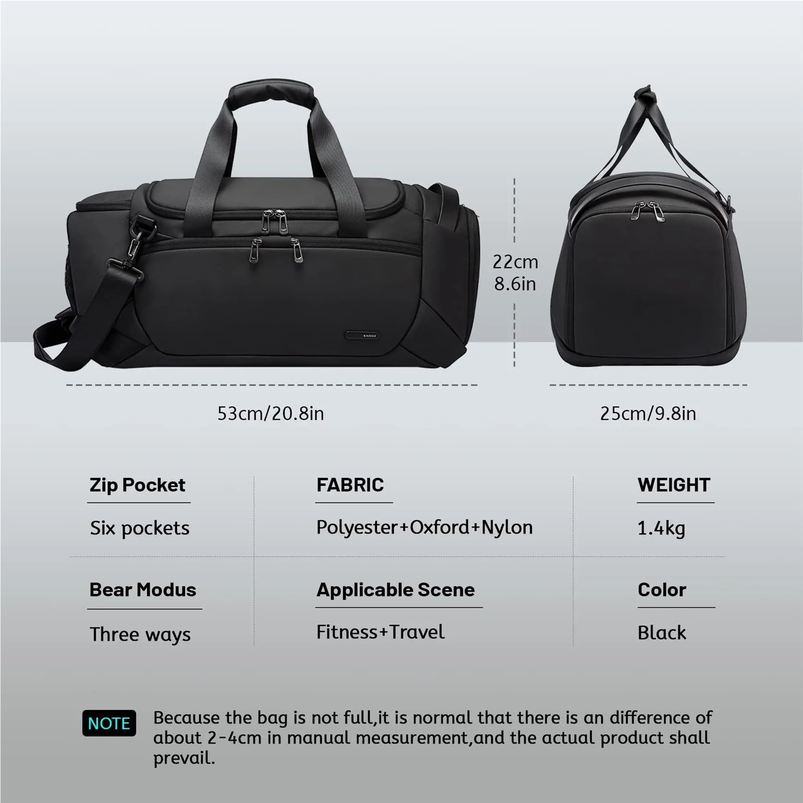 Borsone Palestra Borsoni sportivi impermeabili con scomparto for scarpe Borsa da palestra 21 pollici for uomo borse viaggio umido e asciutto Palestra(Grey)