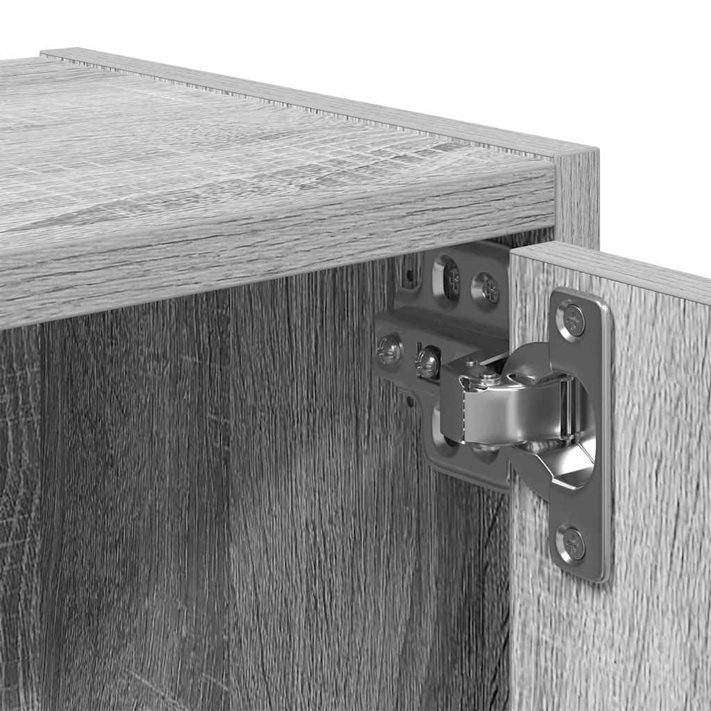 Librería estrecha alta gris Sonoma 40x24x102 cm madera con puerta para organizar libros en sala de estar
