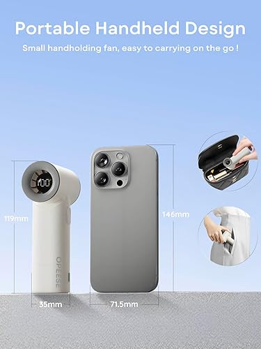 Miniatura 6 de Mini ventilador portátil, 5 velocidades, 3000 mAh, 10 W, carga rápida, pequeño ventilador de mano recargable con pantalla digital, perfecto para