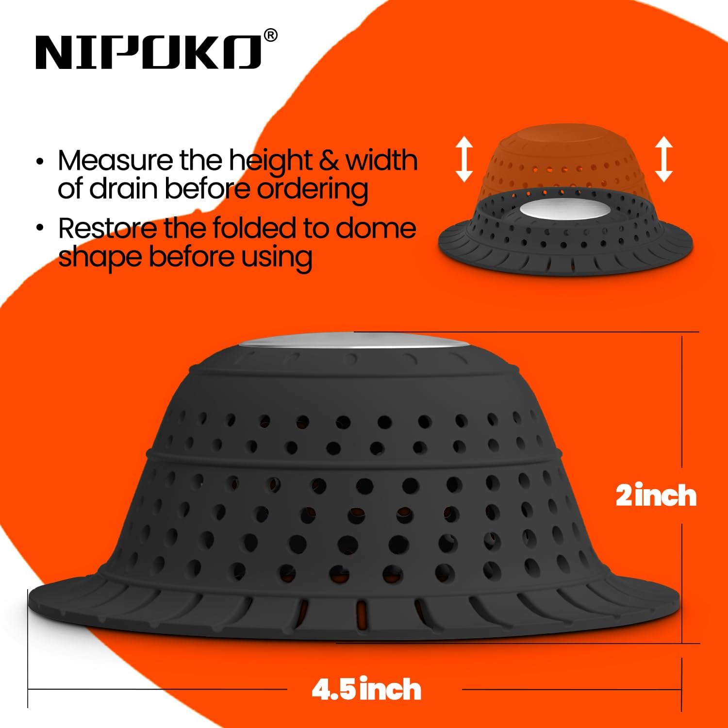 Shower Drain Hair Catcher - Bathtub Drain Cover Foldable Silicone,Shower Drain Protector for Pop-Up and Regular Drains of Shower,Tub, Bathroom, Sink, Silver-Black - Image 6