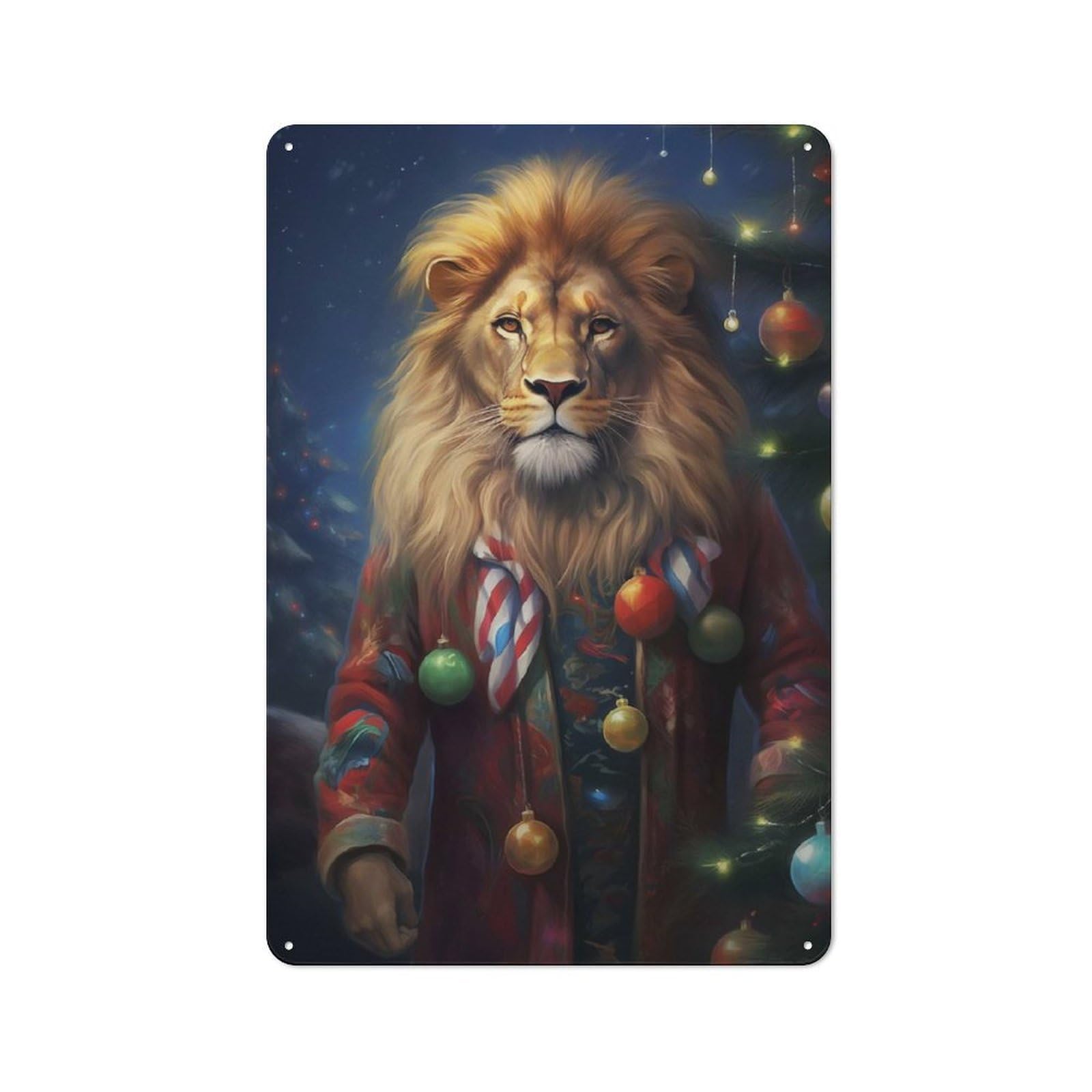 Junmoney Lion Christmas Printed Metal Sign 30X20cm For Café Or Restaurant, For Hospitality Interior Collectors