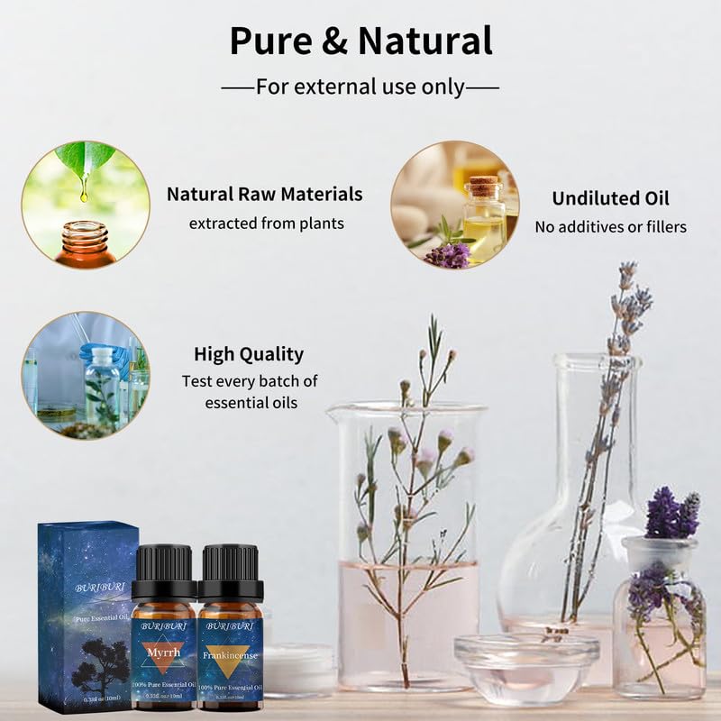 Image of BURIBURI Myrrh Frankincense Essential Oil Set for Diffusers & DIY 2x10ML