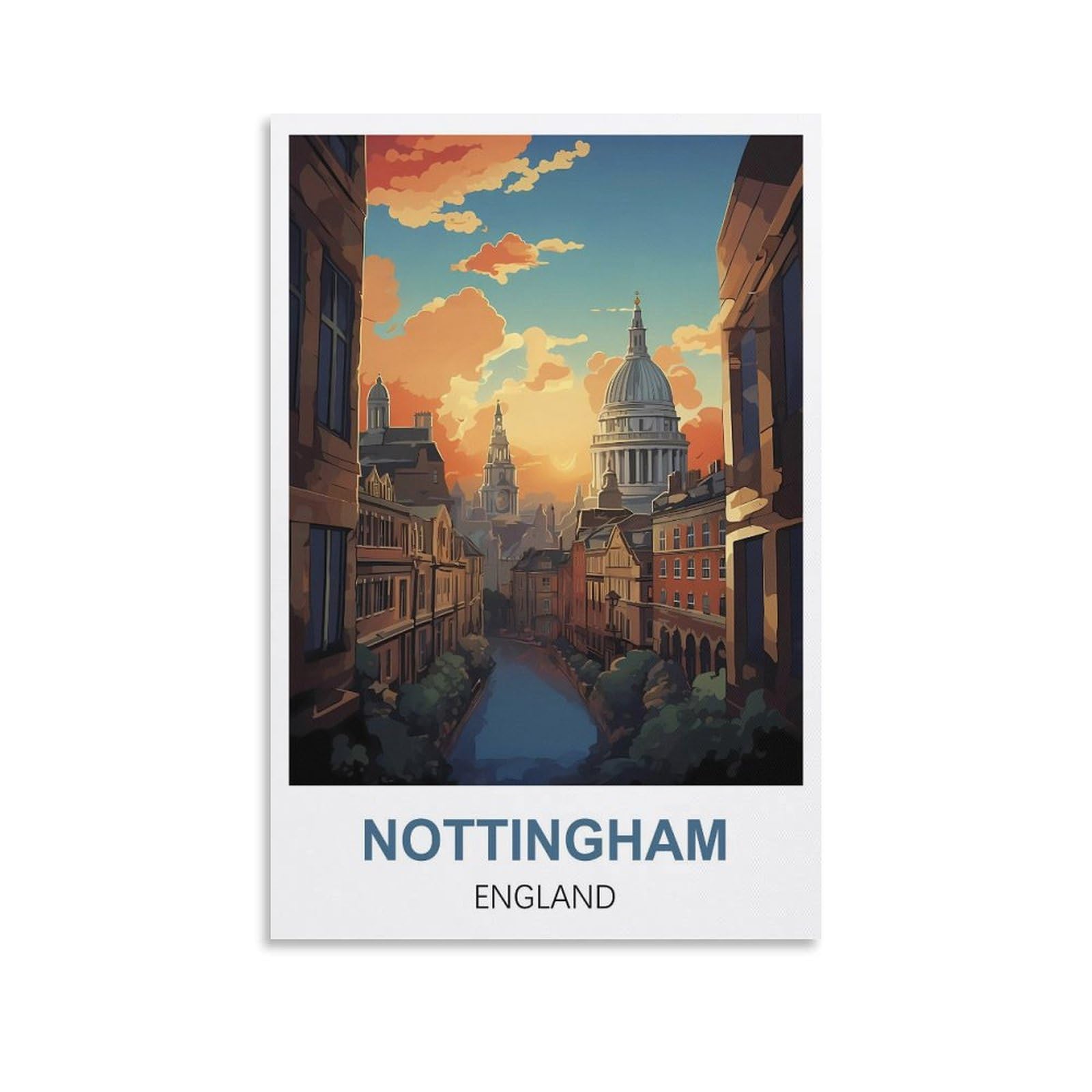 Ctzikww Unframe-Style Nottingham England Vintage Travel Poster 20X30inch(50X75cm) Canvas Art Prints Picture Wall Art Painting
