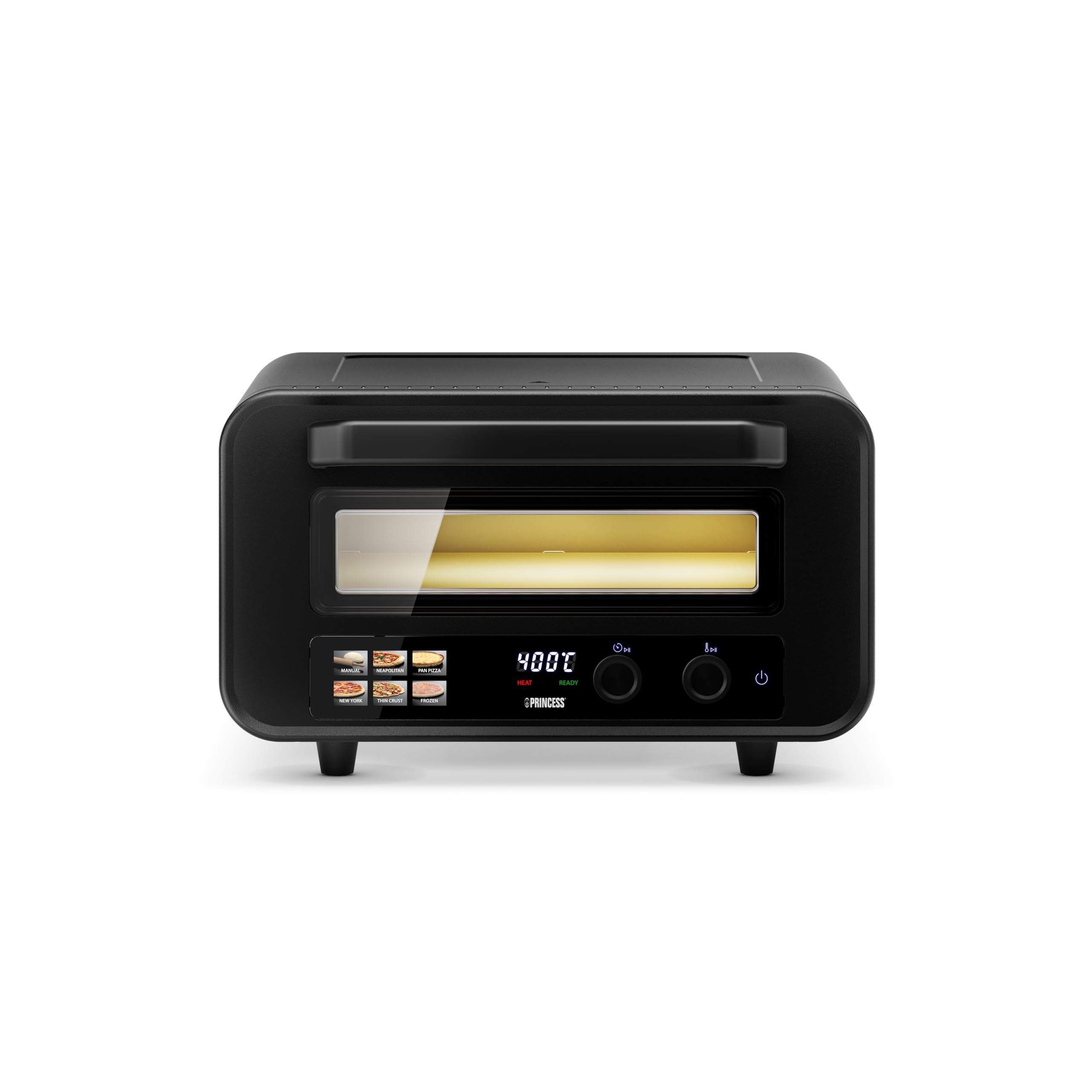 Princess Pizza Oven Pro Max, 15 l, 400°C, 2100 W, cyfrowy panel sterowania, kamień do pizzy i łopata, grzałka górna/dolna, timer, zimne drzwi, kompaktowy i przenośny, wewnątrz/na zewnątrz, 112780