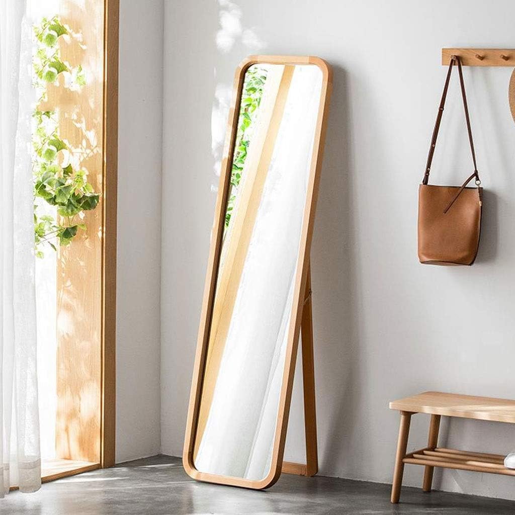 Wall Mirror Floor Standing Dressing Wooden Rectangle Free Standing Adjustable Stand Wall Mounted Floor Mirror for Bedroom Hall Mirror