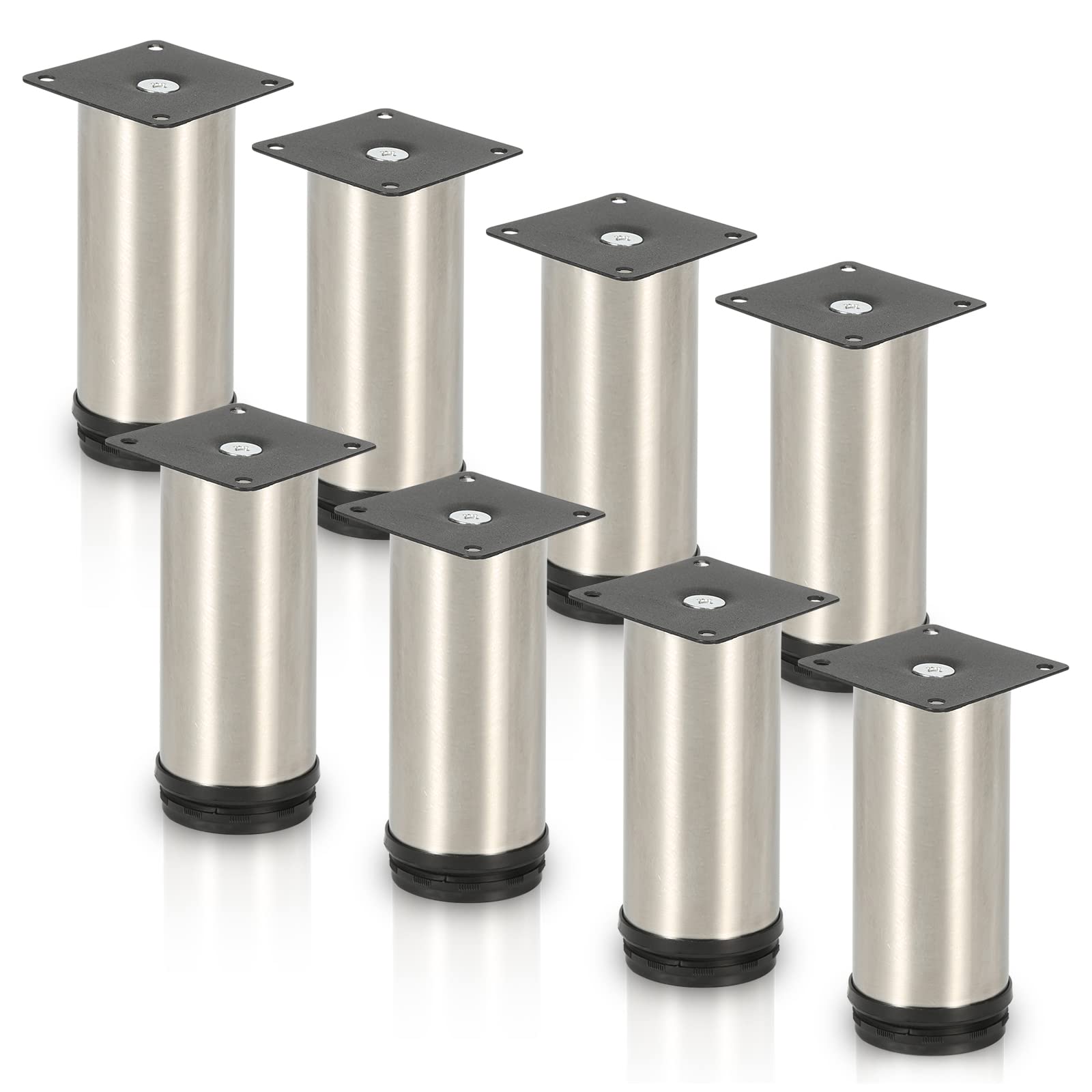Lospitch 4er Set Aluminium Möbelfüße Höhe 80mm, belastbar bis 250 Kg, Runde Schrankfüße Tischfuß Sofafuß Möbelbeine, für Möbel, Küchenschränke, Höhenverstellbar 15mm