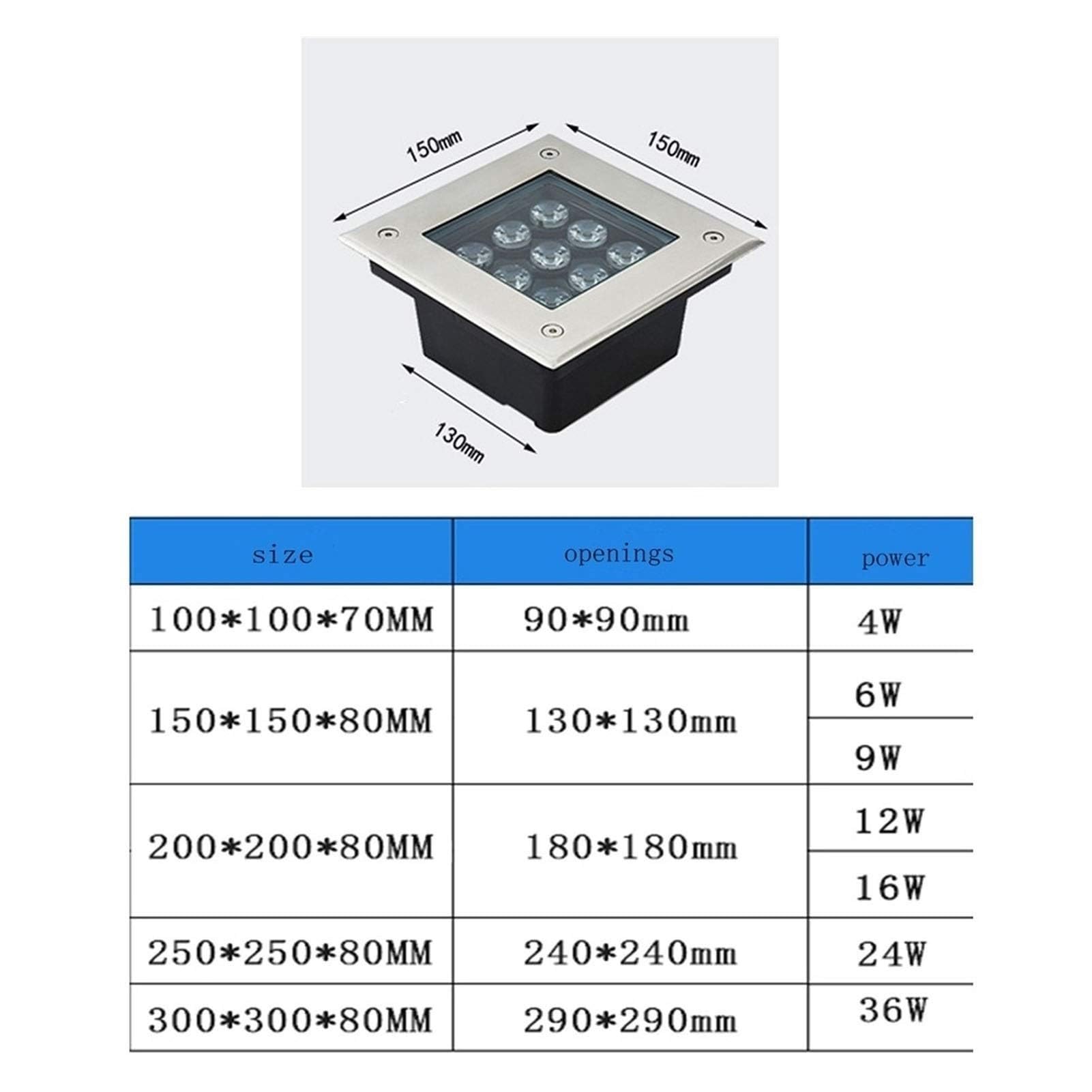 Foco empotrable para Exteriores, Foco LED para Exteriores, luz empotrada para Exteriores, IP66, Resistente al Agua, luz empotrada para Exteriores, Blanco cálido,Warm White-9W