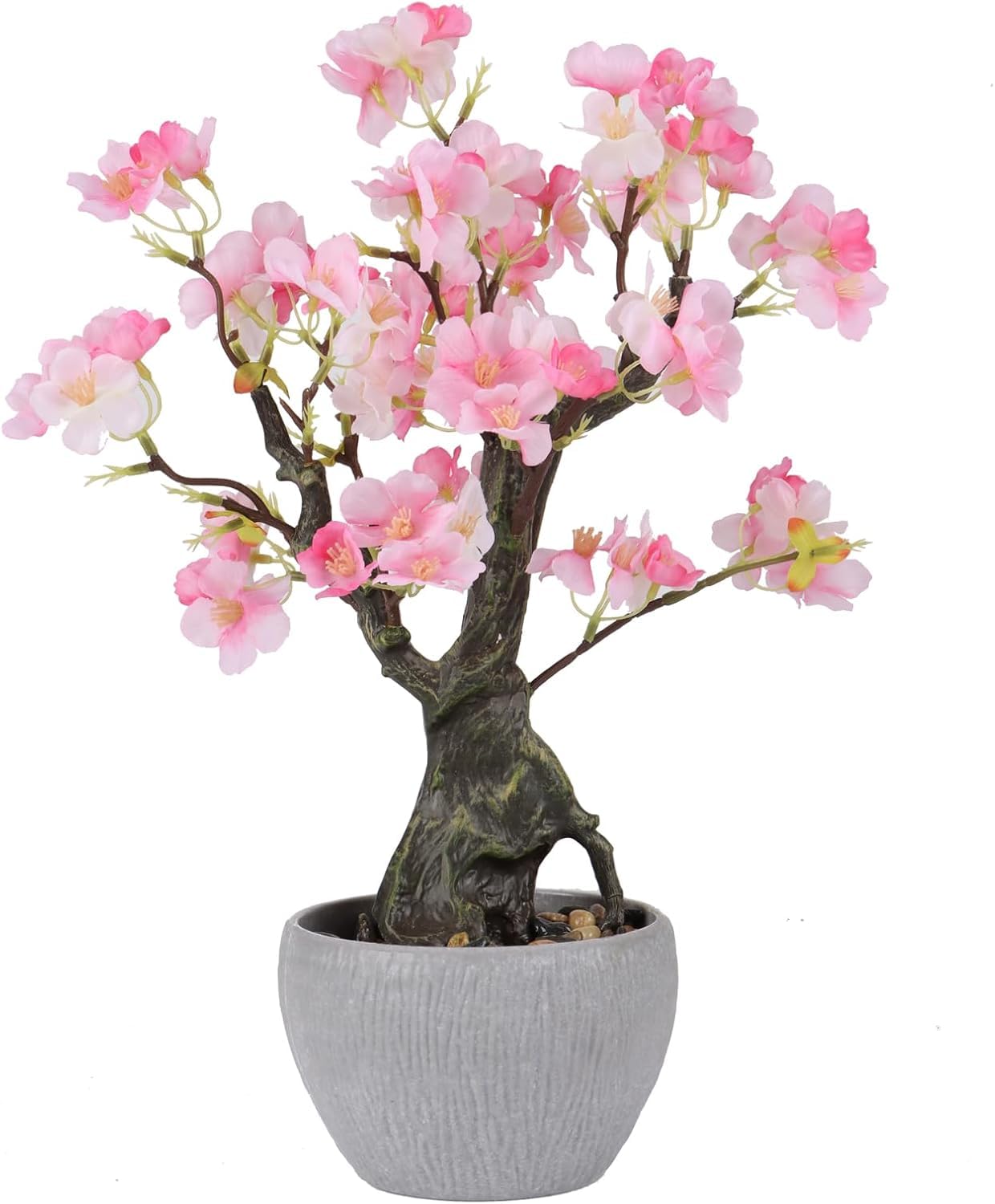 TOARTi Artificial Pink Cherry Floral Potted,Tall Fake Bonsai Flowers Tree,Blossom Faux Plants,Realistic Spring Decorative Branches Potted,Decoration for Women Gifts Office Desk Decor 19.5x13x36.5cm