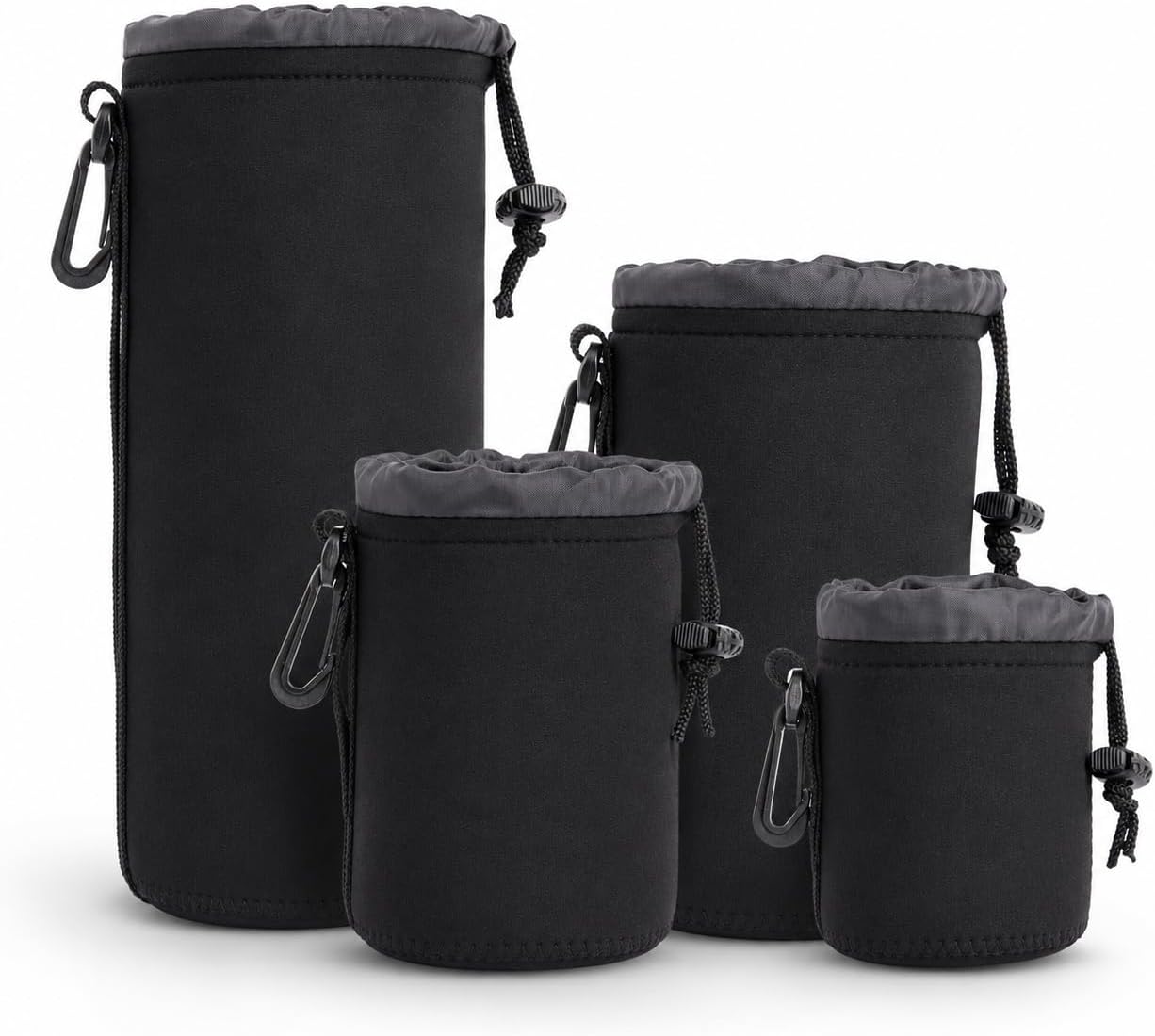 Active Pro Camera Lens Pouch Set 4 Pack (S M L XL) - Thick Protective Neoprene Lens Case Bag with Belt Loop & Hook - for Canon, Nikon, Sony, Fuji, Olympus, Panasonic, Sigma DSLR & Mirrorless Lenses