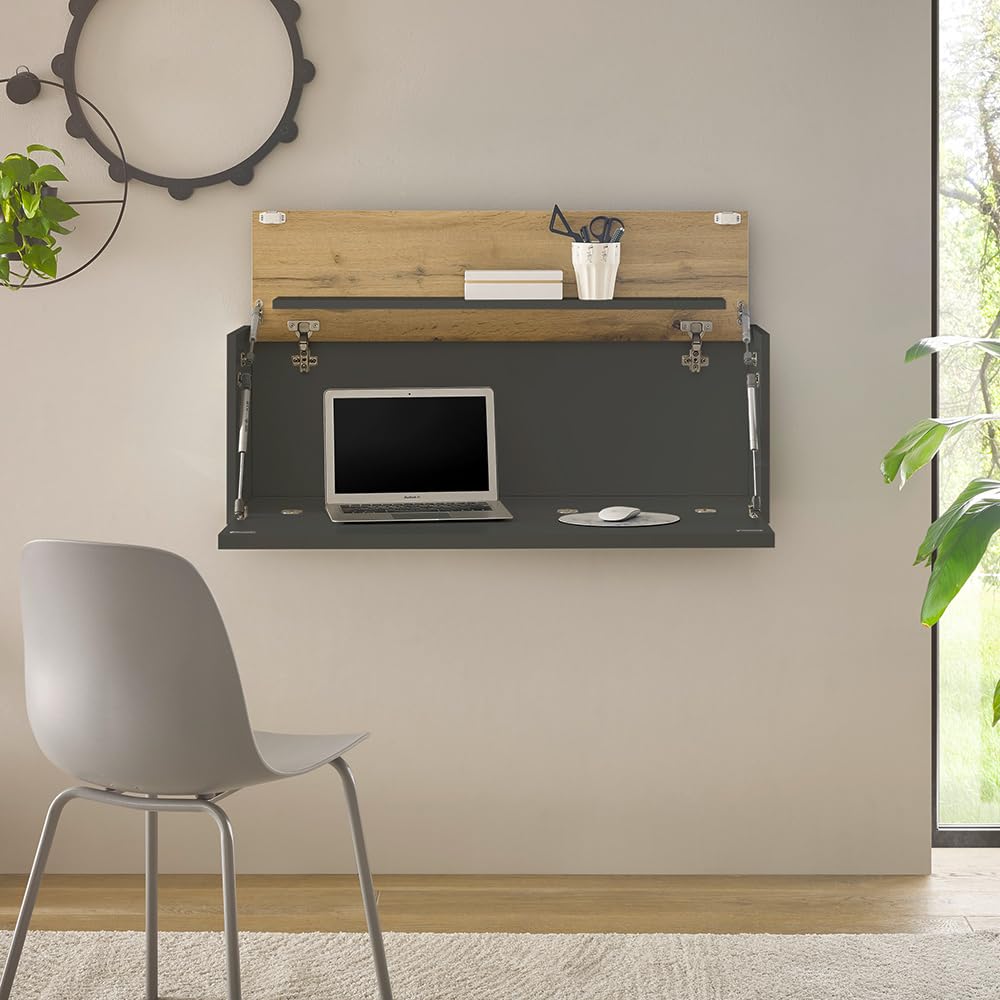 Lomadox Büro Homeoffice Sekretär, wandhängend, anthrazit mit Eiche, B/H/T ca. 100/35/30 cm