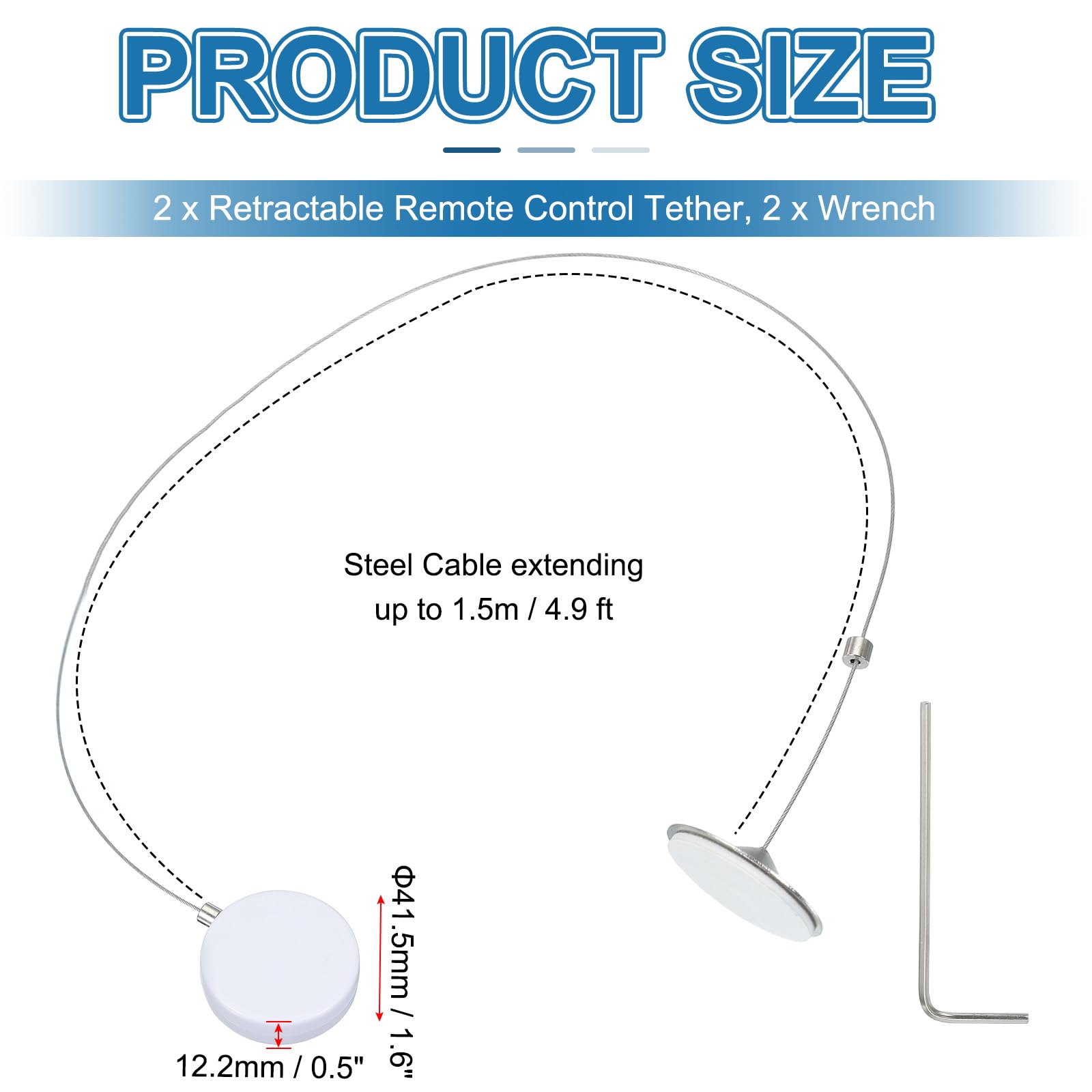 TV Remote Security Cable 1.5m Retractable Remote Control Tether - Security  Cable Lock For TV Remotes & Gaming Controllers Tether Cable