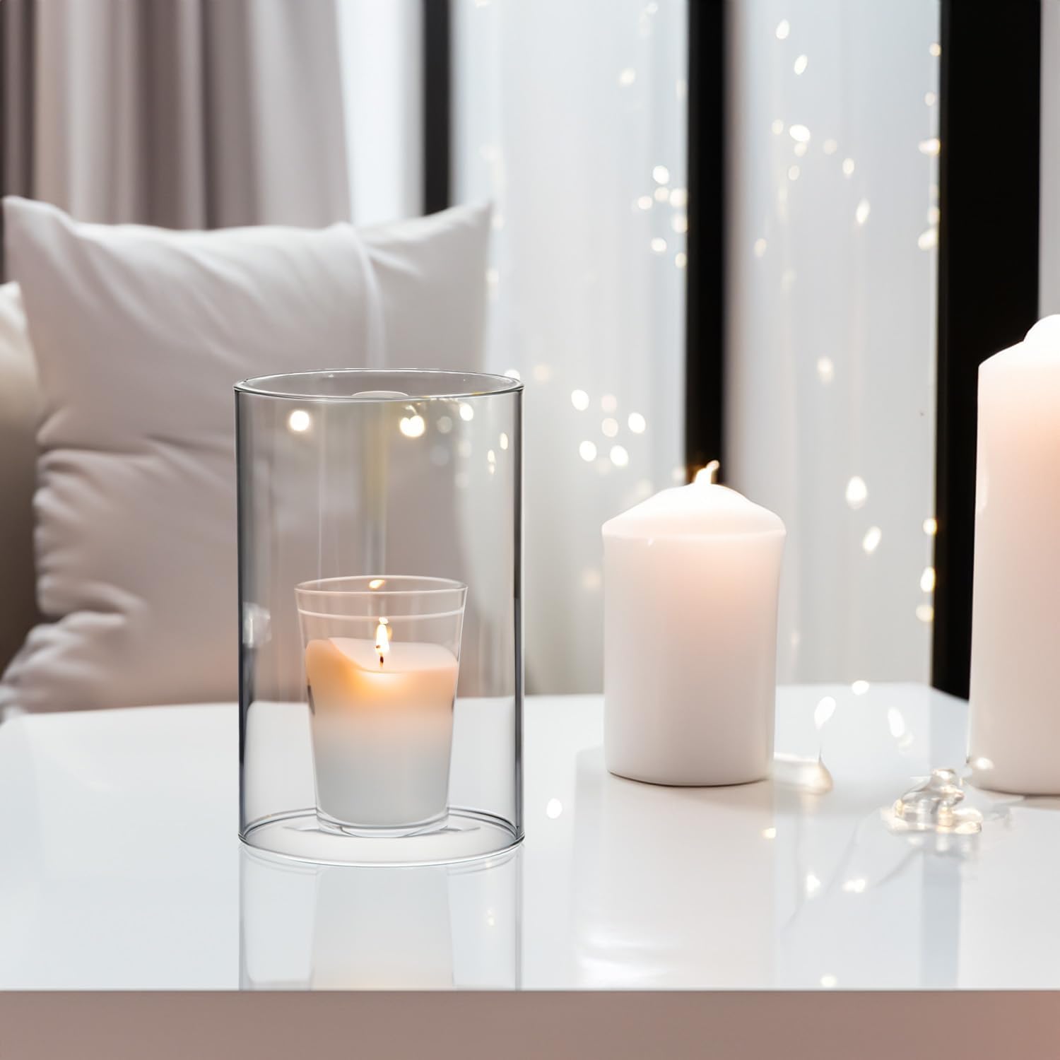 WGVI Hurricane Candle Holder Sleeve, Wide 4", Height 6", Clear Glass Cylinder Candleholder, Chimney Tube, Open Ended Candle Shade, 2 Piece - Image 5
