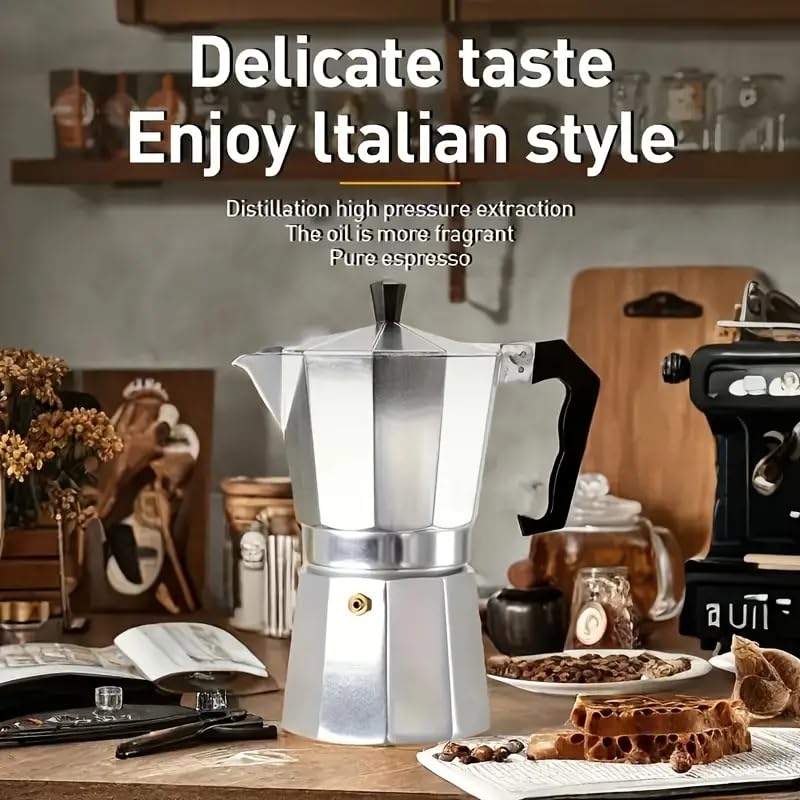 Image of Aluminium Espresso Coffee Maker, Moka Express 6 Cups Espresso Maker /Percolator /Stovetop /Filter Coffee Maker for Italian Mocha Coffee Moka Pot (Silver) (6 Cups)