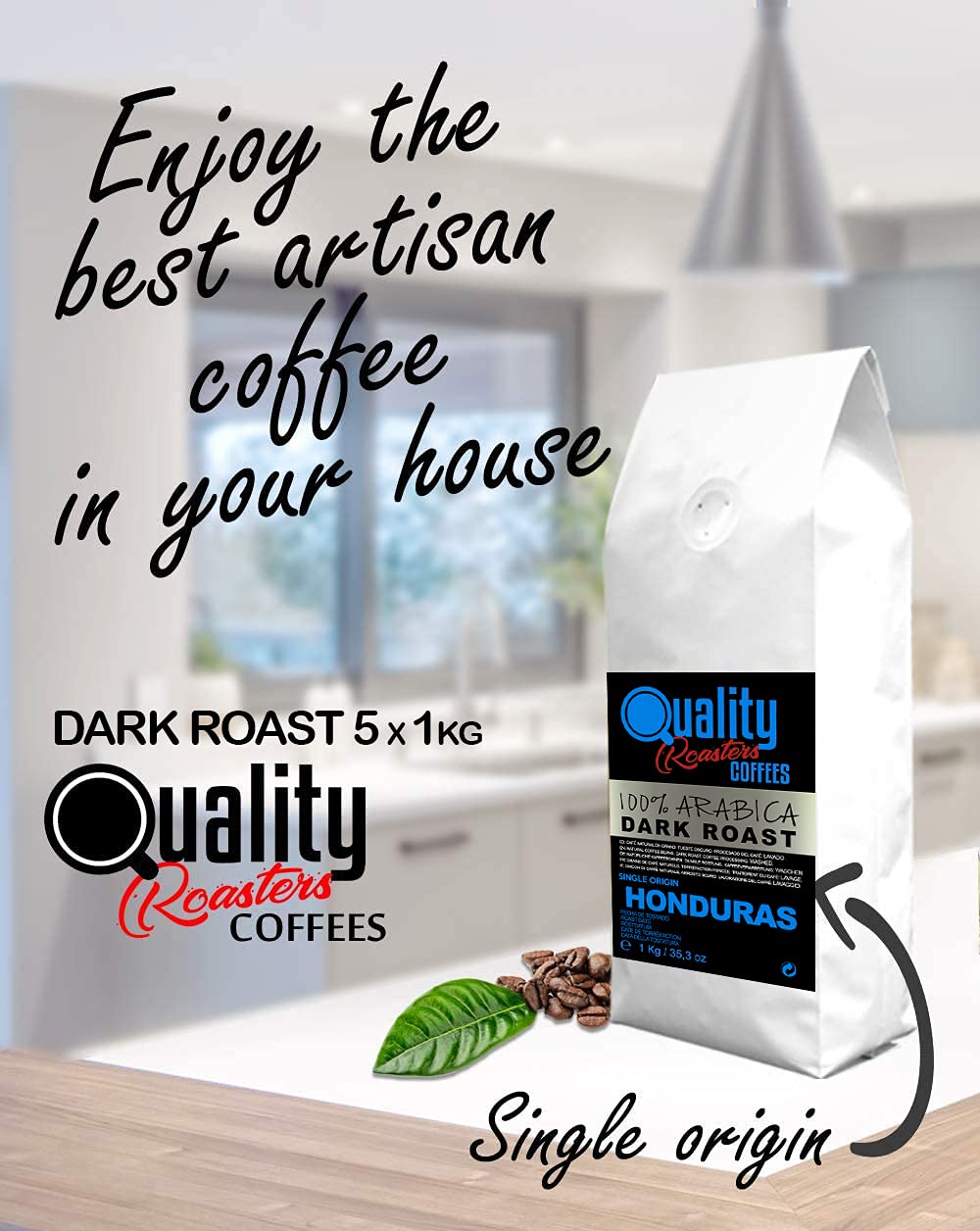 Café en grano natural. Dark Roast. 100% Arabica. Origen único Honduras. Tostado artesanal. Tueste Oscuro. (5 Kg)