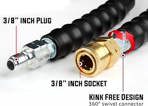 Miniatura 5 de YAMATIC Manguera de lavado a presión de 38 pulgadas, 50 pies, giratoria sin torceduras, manguera de goma de conexión rápida, manguera de lavado de