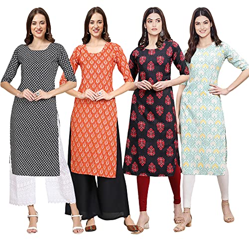 Image of Pinkmint Women's Crepe Digital Print Straight Kurta [Pack of 4] (CCV-334-338-339-335)