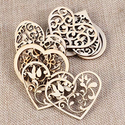 10PCS évidé modèle de Coeur Petit Naturel Tranche en Bois Scrapbooking Embellissements Artisanat Décor Coeur Amour Copeau de Bois Cover