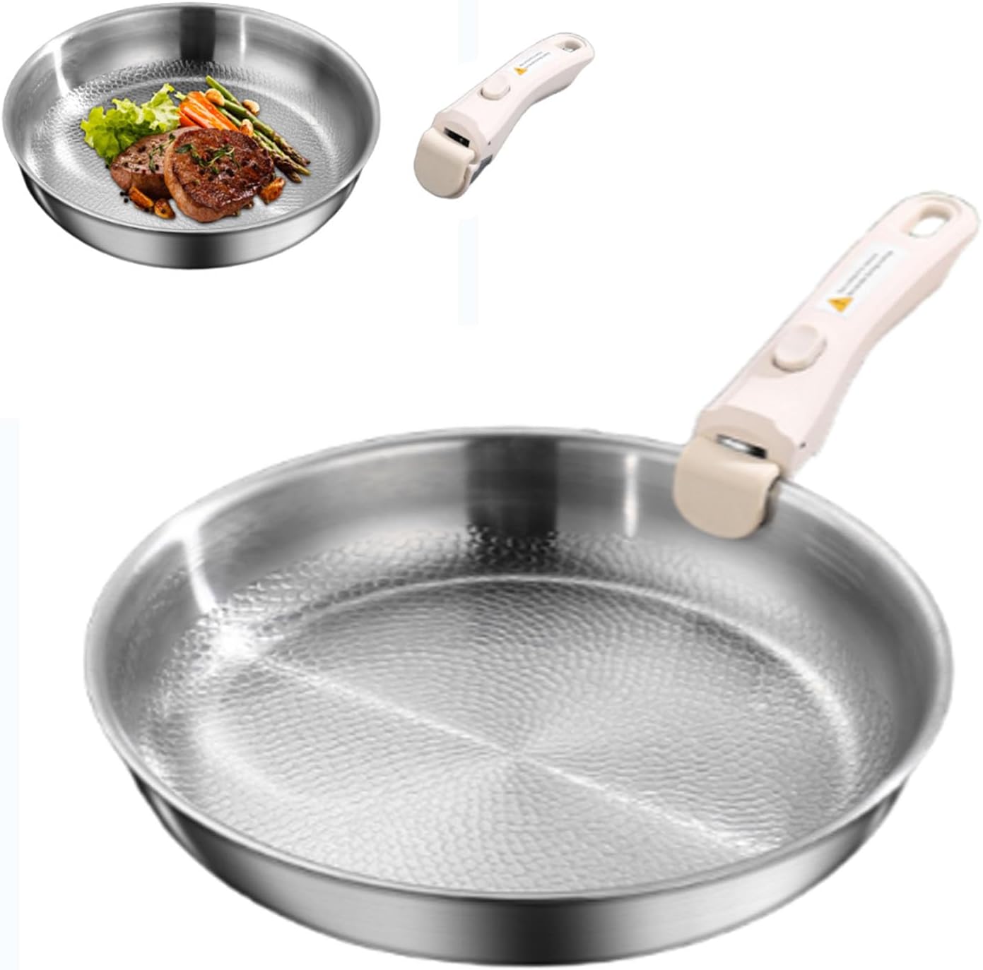 Titanium Hammered Pan with Detachable Handle, Multifunctional Ultra-Durable Scratch-Resistant Non Stick, Even Heating for Cooking, Titaniums Nutri Pans Compatible with All Cooktops,No lid,10.2