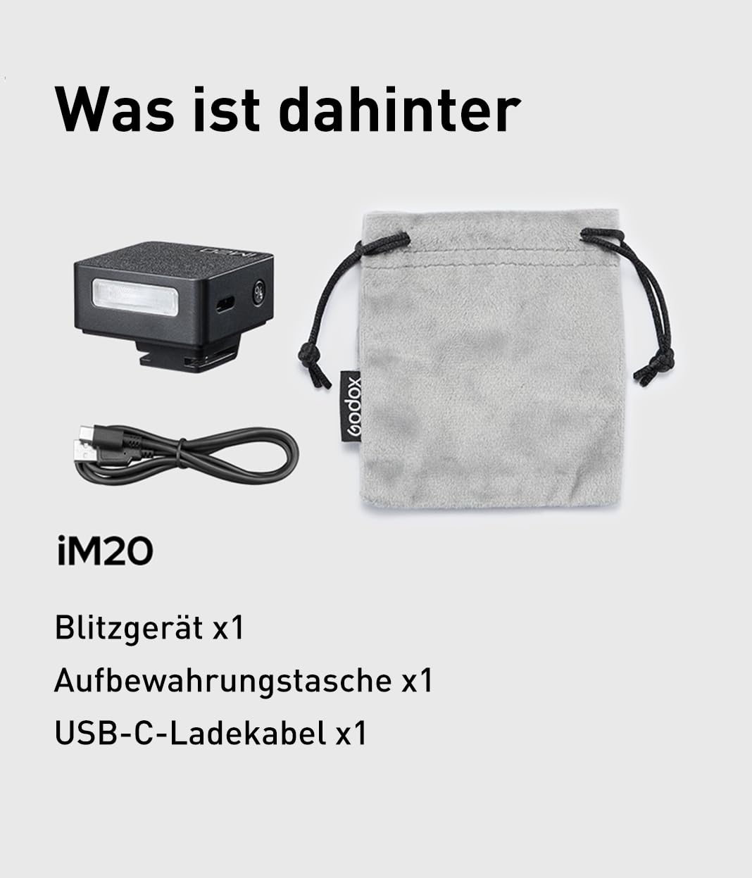 Godox iM20 Kamerablitz 5 Leistungsstufen,Mini Blitz wiegt nur 30g | USB-C-Aufladung mit 470-mAh-Lithium-Akku, für Canon Sony Nikon Fuji Olympus