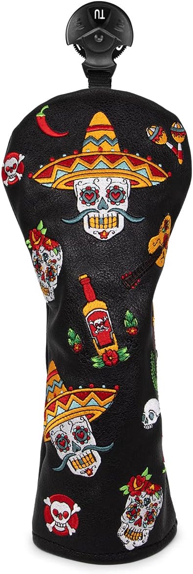 Golf Club Headcover for Drivers, Fairway Woods Covers Sugar Skull Hybrid Covers Advanced Embroidery DF3 OZ1 Mallet Putter Blade Putter Headcover Premium Leather