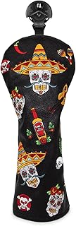 Golf Club Headcover for Drivers, Fairway Woods, Hybrids, and Mallet Blade Putter Sugar Skull Style Premium Leather Golf Headcovers Set with Interchangeable No. Tags
