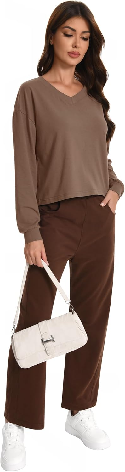 Long Sleeve Crop Tops for Women Loose Cropped Tshirt V Neck Tees Casual Cotton Athletic Workout Shirts - Image 5