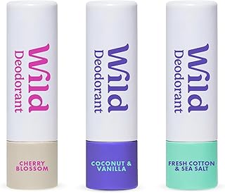 Pack of 3 Mini Deodorants in Fresh Cotton & Sea Salt, Coconut & Vanilla and Cherry Blossom - Trial Size Great for Holiday & Travel - Aluminium & Plastic Free - Long Lasting Protection