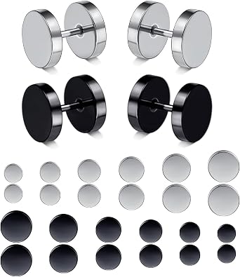MDFUN 316L Stainless Steel Stud Earrings for Men Women Screw Flat Back Earrings Faux Gauges Ear Dot Stud Earrings 4-9 MM