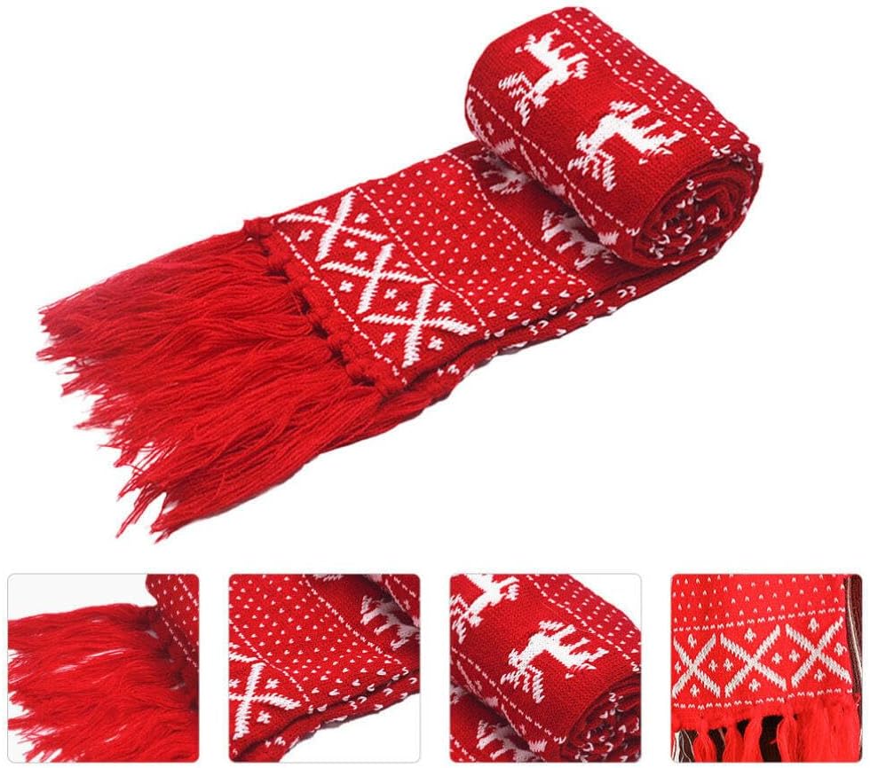 SEWACC Christmas Scarves Scarf for Women Men Knitted Wool Christmas Reindeer Snowflake Winter for s Party Outdoor Sport Travel Holiday