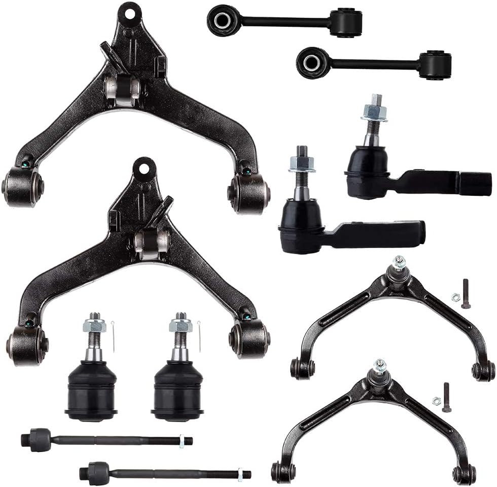 SCITOO 12-PC Suspension Kit Replacement fit for Jeep Liberty 2002-2004 Lower Control Arm Upper Control Arm and Ball Joint Lower Ball Joint Inner Outer Tie Rod End Sway Bar End Link Auto Parts