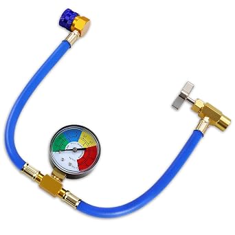 YSTOOL AC U Charge Hose with Gauge Car Refrigerant R134a Recharge Tool Kit Auto Air Conditioner Charging Hose 100PSI Low Pressure Measuring Meter R134a Can Tap Quick Coupler