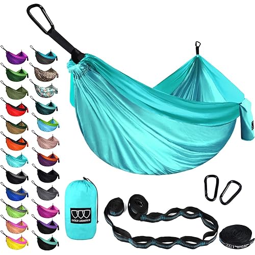 Gold Armour Camping Hammock - XL Double Hammock Portable Hammock Camping Accessories Gear for Outdoor Indoor with Tree Straps, USA Based Brand (Seafoam)