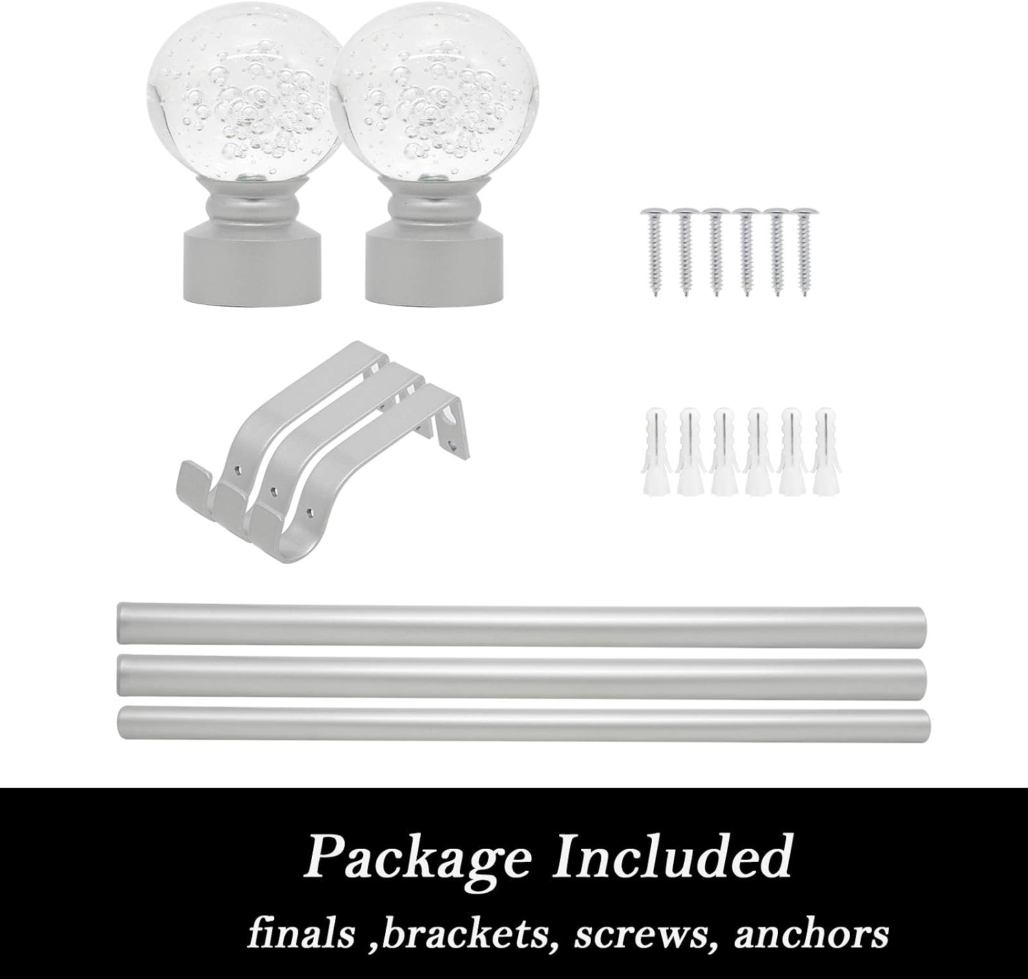 knobelite (2 Pack)1 Inch Diameter Curtain Rods, Single Window Rod Crystal Ball Finials Brackets & Hardware, Round Crystal Curtain Rod,Adjustable Length 22"-48", Drapery Single Rod Set, Satin Nickel