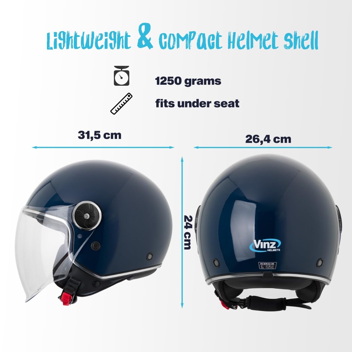 VINZ Tobia Casco Jet con Doble Visera | Casco Scooter & Moto & Ciclomotor | con Visera Solar | ECE 22.06 Homologado | En Tamaño XS - XXL | para Hombre y Mujer