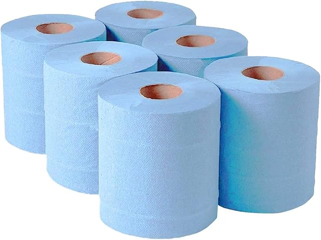 RelianceUK 2 ply Blue Rolls 6 Pack, Centerfeed Roll, Kitchen Tissues, Embossed Disposable Kitchen Paper Hand Towels