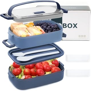 Bugucat Bento Box 1600ml, 2 in 1 Bento Box Plastic PP Lunch Box for Kids, Adults, Bento Lunch Box, Food Safety, Organic, Plant Proof, Bento Boxes