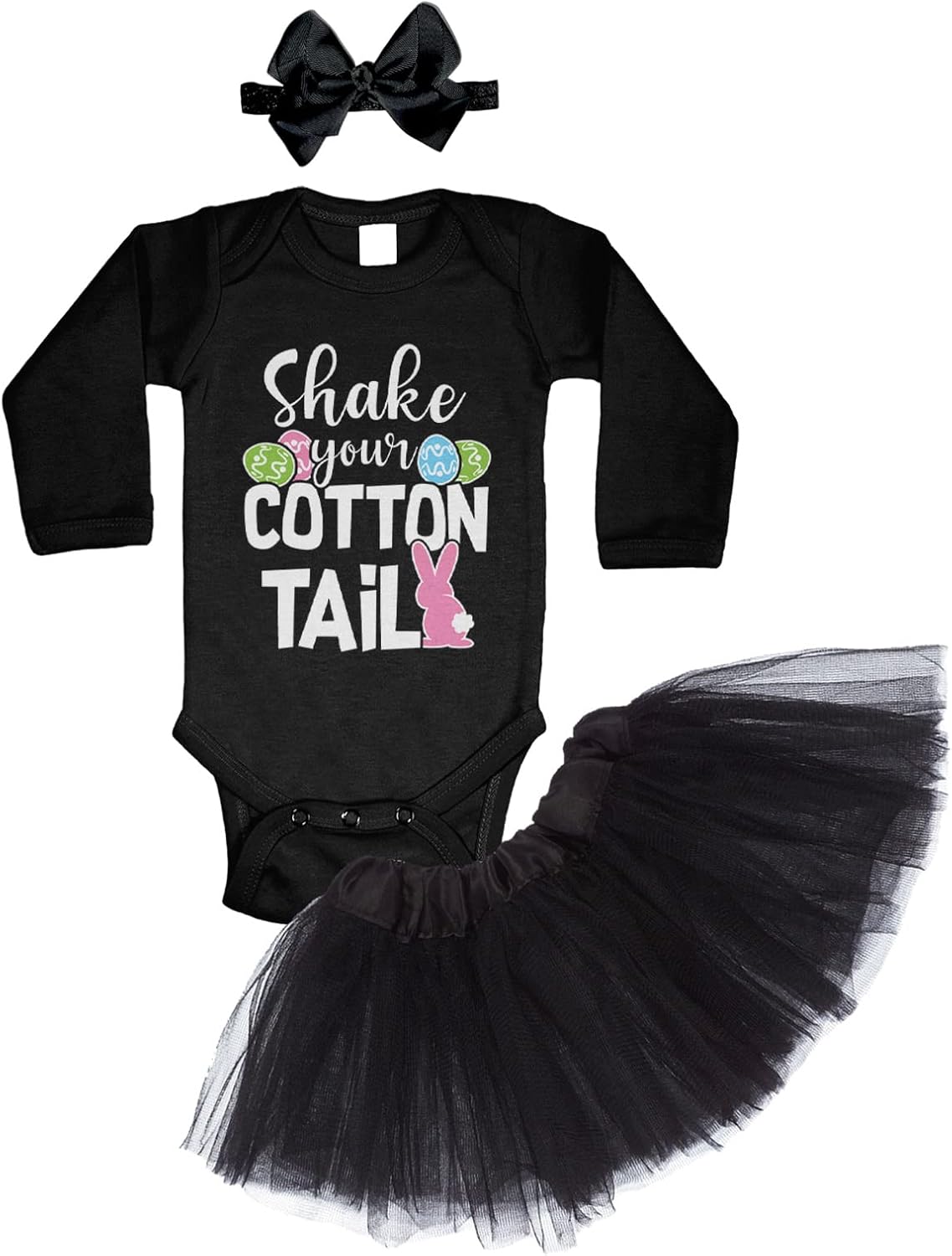 Tcombo Shake Your Cotton Tail - Easter Bunny Rabbit Baby Bodysuit + Tutu Skirt + Bow Headband Set