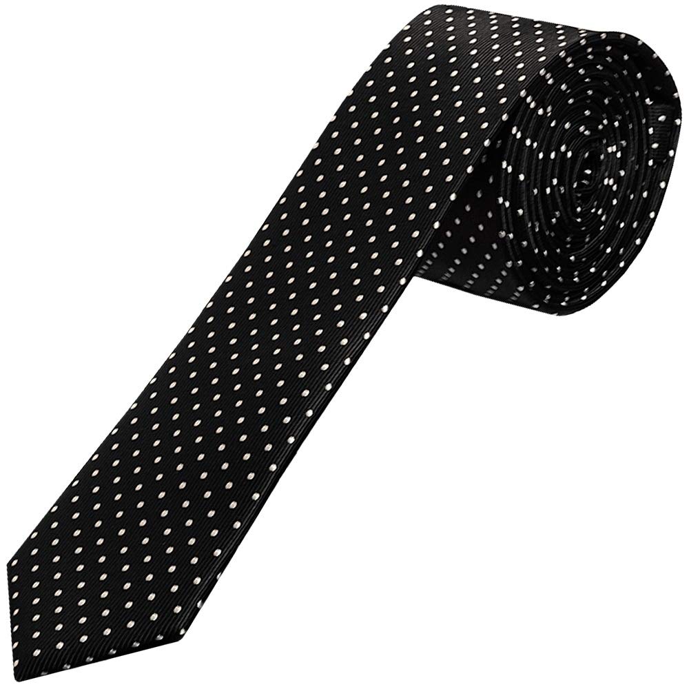 Ties R Us Men's Black And White Polka Dot Skinny Tie Thin Tie Slim Tie