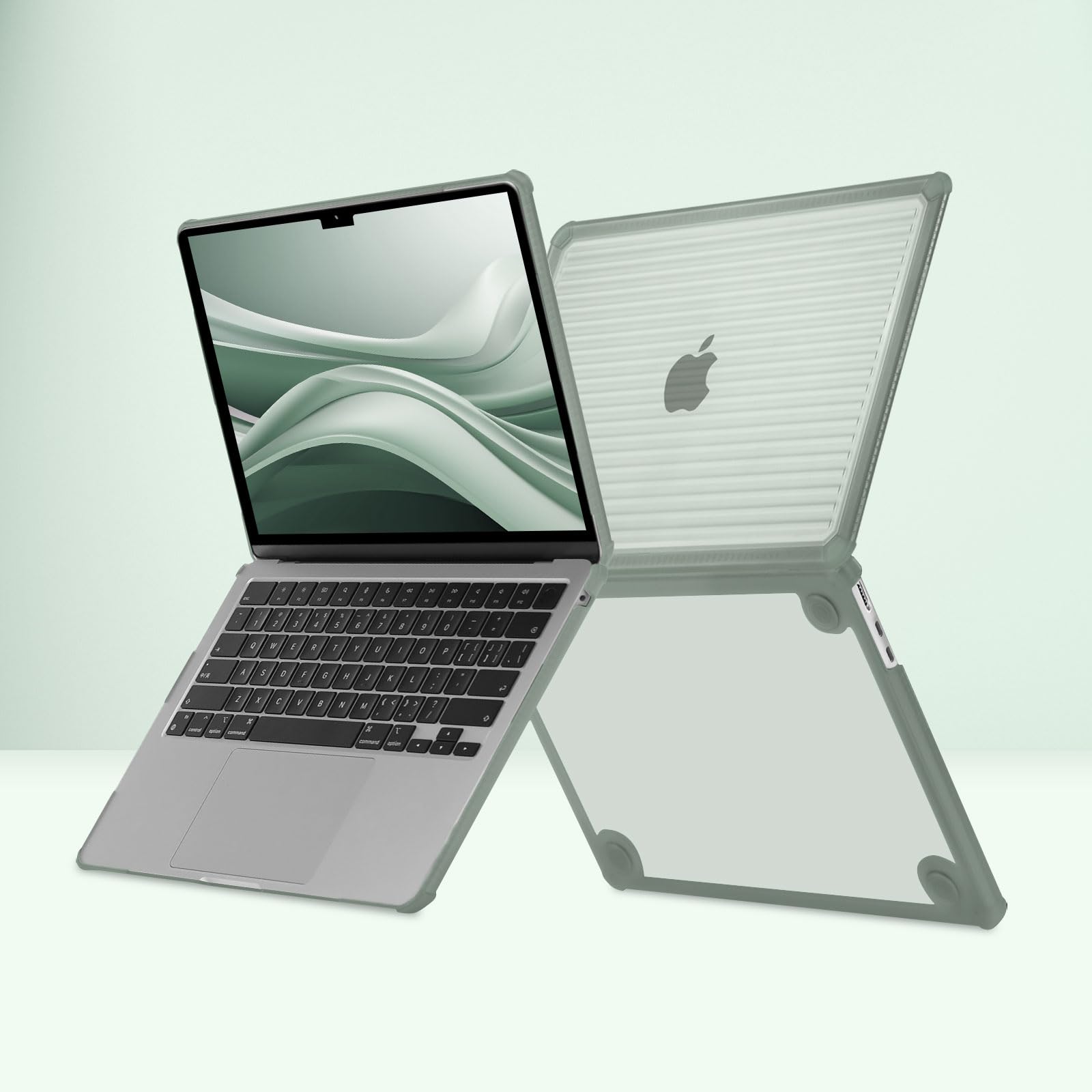 MOSISO Custodia Compatibile con MacBook Air 13 Cover M5 M4 M3 M2 2026-2022 | Copritastiera&Paraurti TPU Anti-crepa Strisce Servizio Pesante Case per MacBook Air 13,6 pollici A3449 A2681 2025 2024, Verde