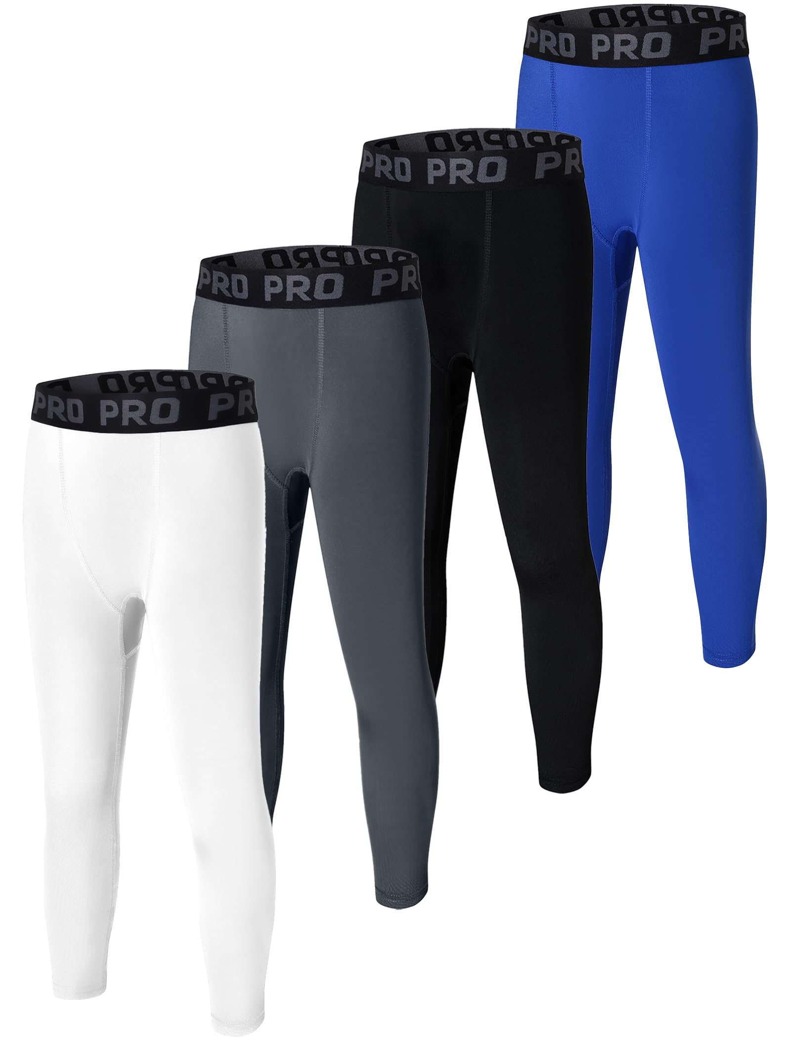 EXARUS Youth Boys Compression Leggings Pants Tights Basketball Athletic Sports Base Layer for Football 6-12Y