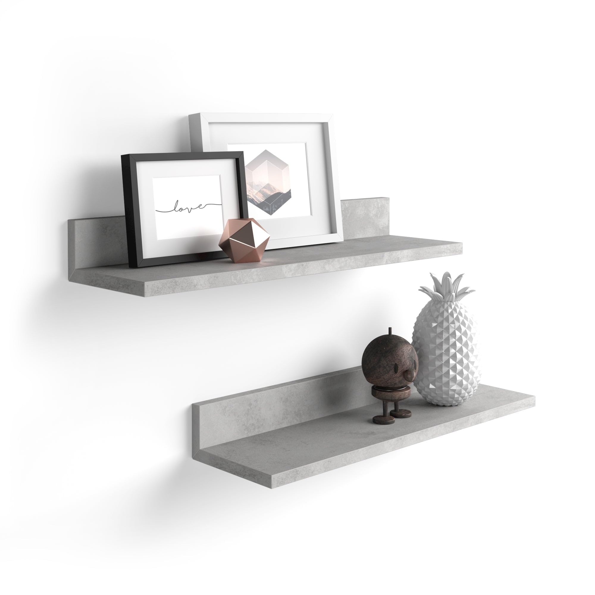 Mobili Fiver, Coppia Mensole Rachele, 80 cm, Grigio Cemento, Nobilitato, Mensole da muro Camera, Corridoio, Cucina, Ingresso, Soggiorno, Ufficio, Made in Italy