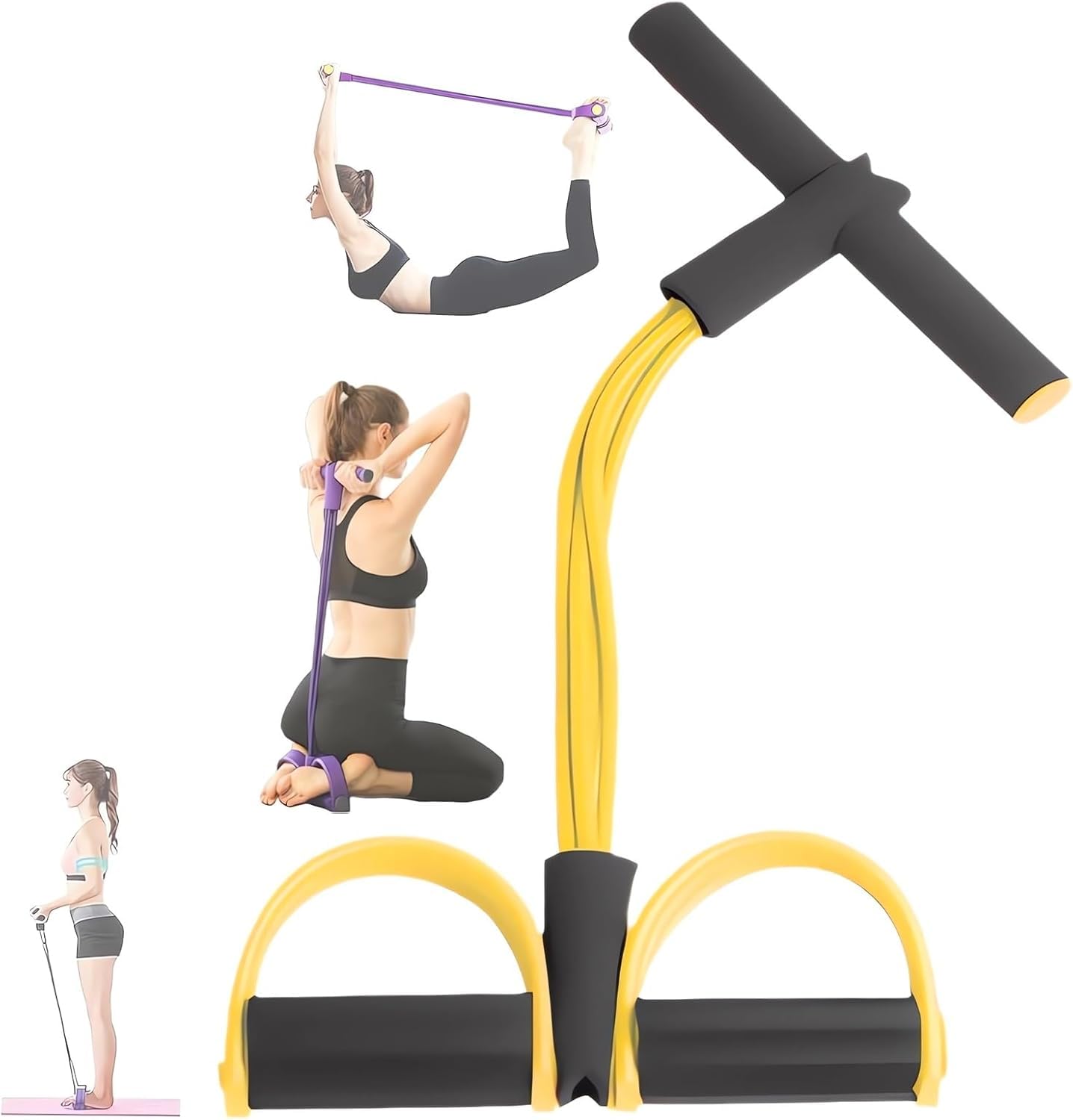 Pull Reducer Training Bands Natural Rubber 4 Tubes Body Trimmer Pedal Exerciser Yoga Crossfit Exercise, Arm Exercise, Tummy Body Building Training Men and Women [ Multicolor ]-image-21