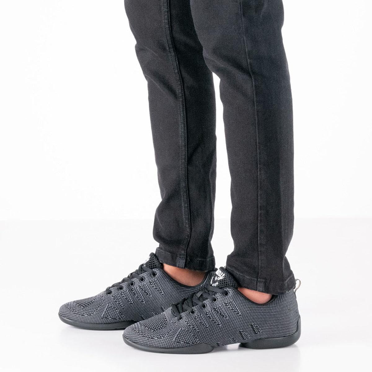 Anna Kern Zapatillas de danza para hombre 4050 Bold – Textil negro/gris – Ancho normal – tacón de 1 cm – Suela de poliuretano dividida