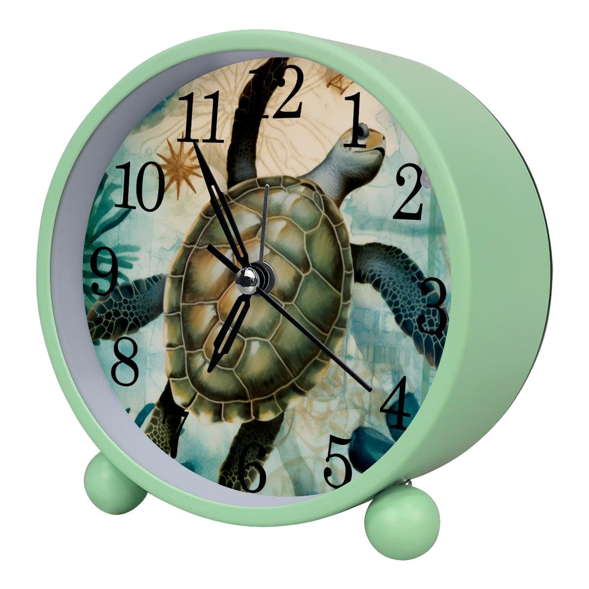 Alarm Clock Nautical Sea Turtle, Silent Non-Ticking with Night Light