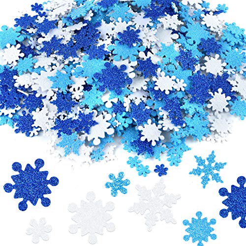Coopay Glitter Snowflake Foam Stickers Self-Adhesive Snowflake Stickers Decals for Christmas Decoration DIY Craft Projects Assorted Color and Sizes