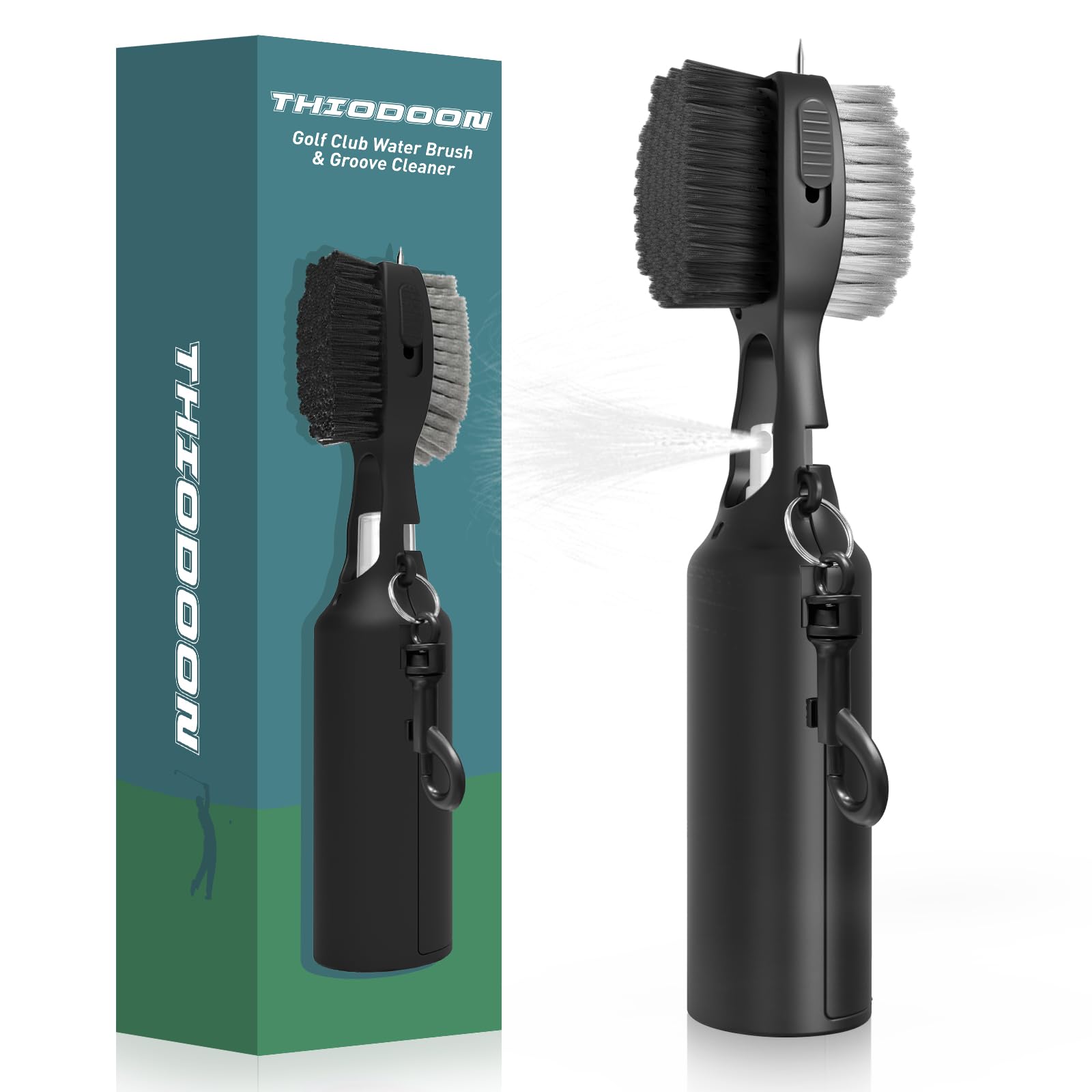 THIODOONGolf Club Cleaner Brush with 4 Oz Water Spray, Nylon and Steel Bristles, Retractable Golf Brush and Groove Cleaner with Clip for Golf Bag, Golf Accessories for Men and Best Golf Gifts